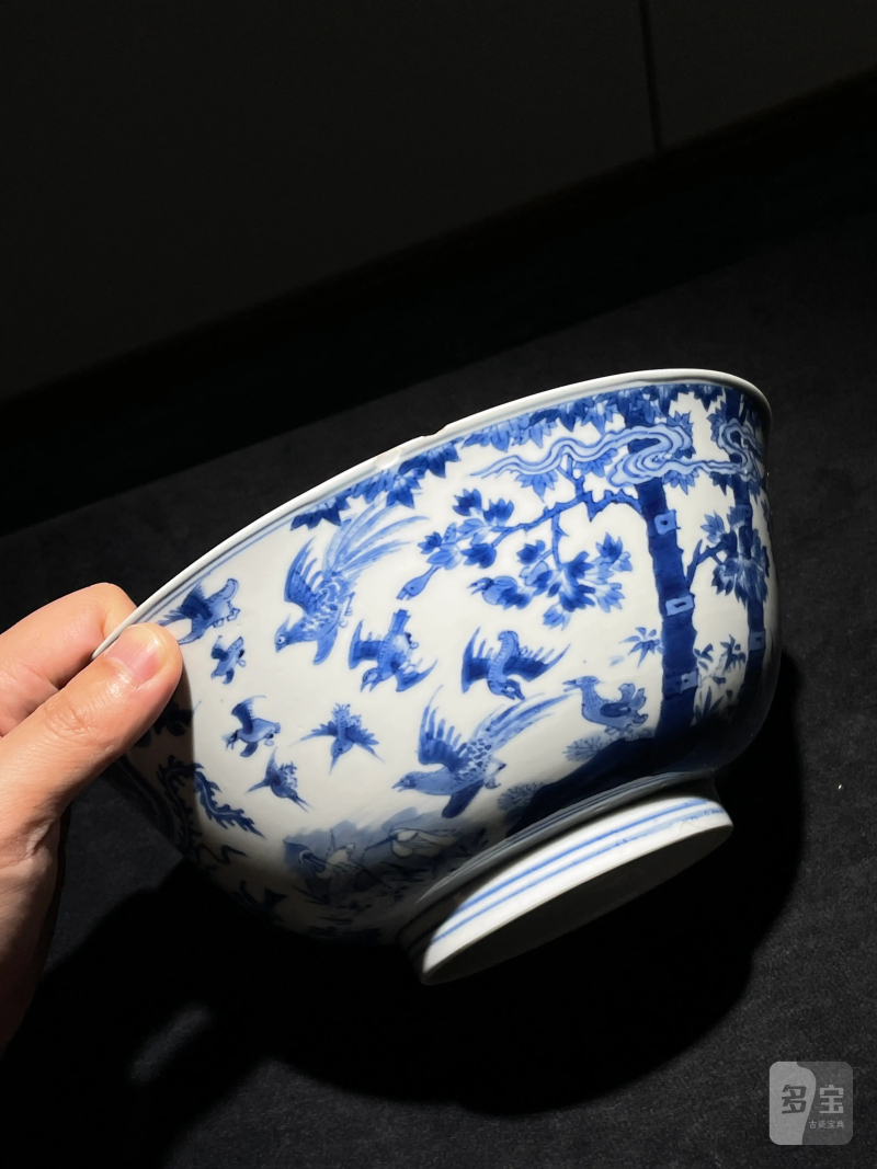 清康熙 青花百鸟朝凤纹大碗 - 图6